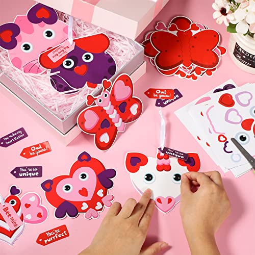 Tatuo 30 Set Valentine's Day DIY Craft Kit Hanging Ornament Classroom Decorations Valentines Cutouts Stickers Crafts for Game Activity Home Party Supplies