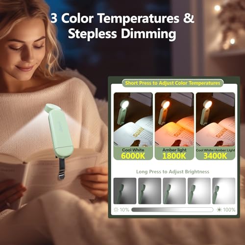 VAVOFO USB Rechargeable Book Light, Bookmark Clip on LED Reading Light - color: Green