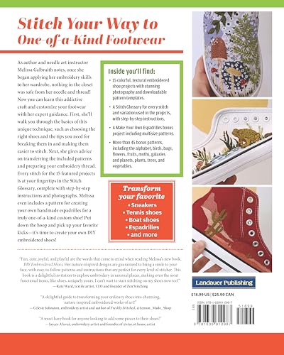 DIY Embroidered Shoes: Techniques, Designs, and Downloadable Templates to Turn Any Fabric Shoe into Stylish & Unique Footwear (Landauer) 16 Projects, Stitch Dictionary, and 45+ Embroidery Patterns