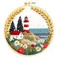 Zhenqing Lighthouse Embroidery Kit for Beginners, Pre-Printed 29x29cm Fabric with 20cm Hoop & Threads, Coastal Lighthouse Scene for Home Decor(C0195)
