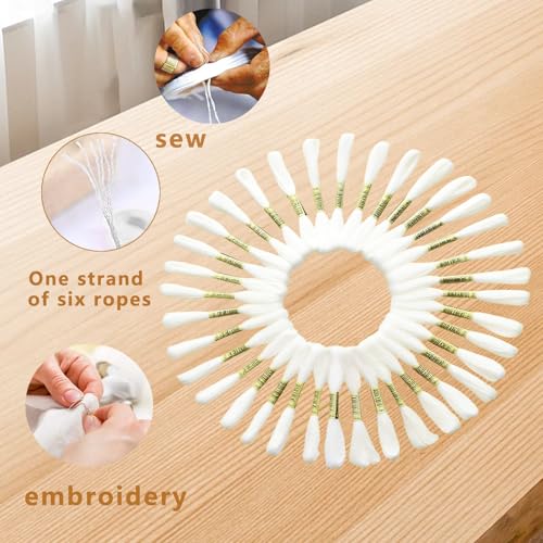 24 Skeins Embroidery Floss Cross Stitch Thread 6 Strands Each 315.0 Inch Craft Floss Set for DIY Sewing Projects (White) - color: White, size: 315.0 inch