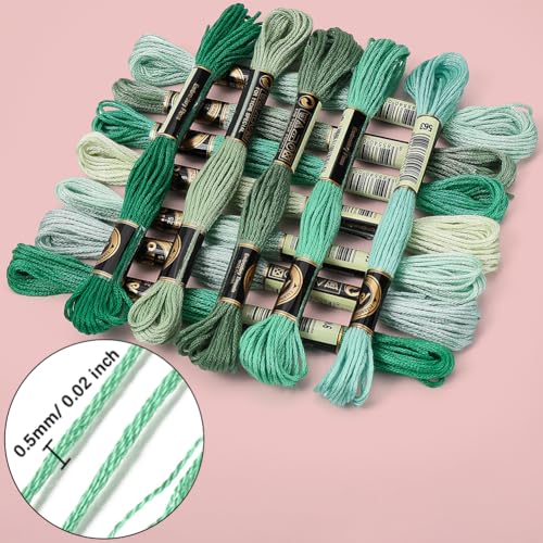 12 Skeins 105 Yards Green Embroidery Thread Floss for Hand Sewing - color: Green