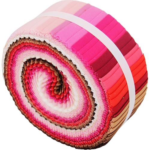 Threadart Pink Shades Jelly Roll - 40 Precut 2.5" Cotton Strips - color: Pink Solids