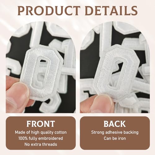50 Pcs Iron on Numbers Patches for Fabric Tote Bags Hats Clothing White - color: White, size: Numbers Only