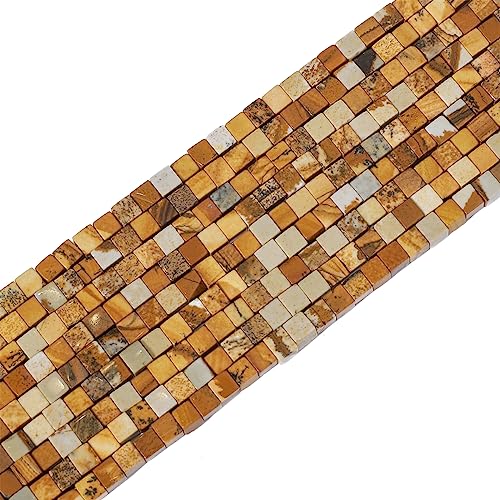 BEADIA Natural Brown Picture Jasper Square Stone Beads 4x4mm 85pcs Cube Loose Semi Gemstone Beads for Jewelry Making Design - color: Brown Picture Jasper