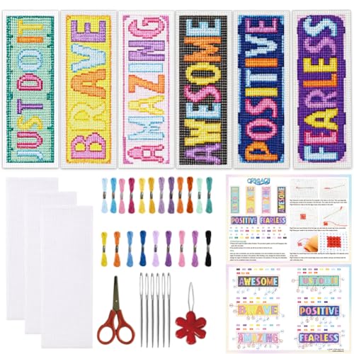ORIGACH 6 Set Inspiring Words Cross Stitch Bookmark Kit for Beginner - style: Inspiring Words