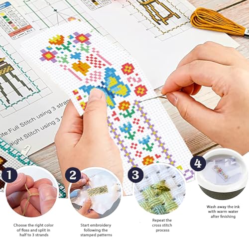 ORIGACH 6 Set Vintage Folk Floral Cross Stitch Bookmark Kit for Beginner - style: Spring Flowers