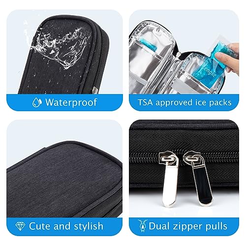 YOUSHARES Insulin Cooler Travel Case - Diabetic Case Insulated Organizer Portable Cooling Bag for Insulin Pen and Medication Diabetic Care Supplies with 2 TSA Approved Ice Pack (Black) - color: Black