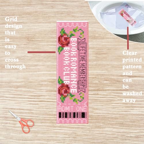 FREEBLOSS 6 Set Cross Stitch Bookmark Kits 11CT 8"x2.4" Book Club - style: Ticket