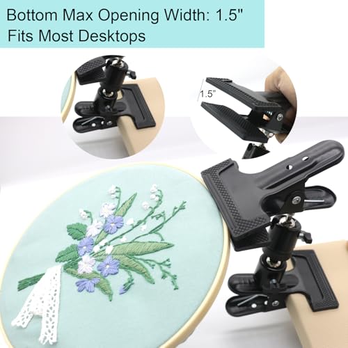 Portable Metal Embroidery Hoop Stand Holder, Adjustable Position and 360° Rotated Cross Stitch Lap Stand Hands Free with Soft Rubber Protection for Needlework Needlepoint & DIY Crafts