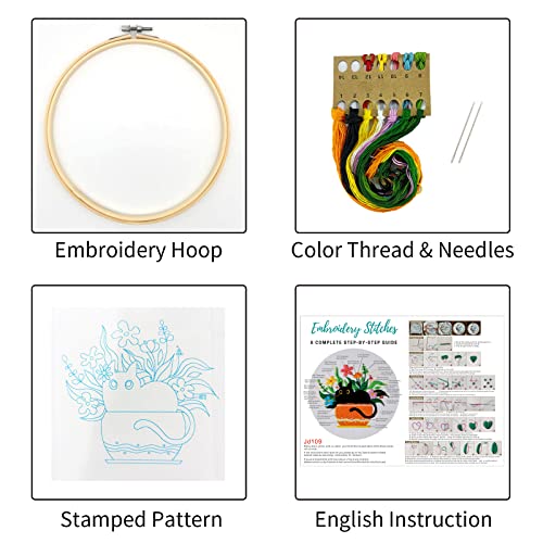 Louise Maelys Black Cat Embroidery Kit for Beginners Botanical Craft - color: kit-4