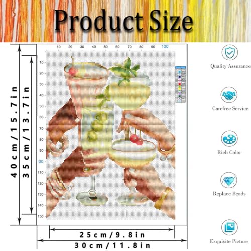 Mid‑Century Retro Cocktail Stamped Cross Stitch Kits for Adults Beginner - color: cocktail Cross Stitch Kits