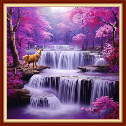 Joyhoor Stamped Cross Stitch Kits for Beginners, Needlepoint Kits for Adults, 11CT Counted Embroidery Kits-Enchanting Waterfall 18x18 inchs - color: Artstyle13
