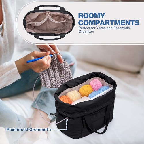 Teamoy Small Knitting Bag, Yarn Storage Tote, Crochet Bag Organizer, Black - color: Black