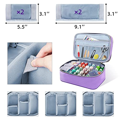 Sewing Organizer Bag - 11.5"x8"x6" Double-Layer Sewing Box with Storage for Scissors, Thread, Pins, Needles, Clips (Purple) - color: Purple