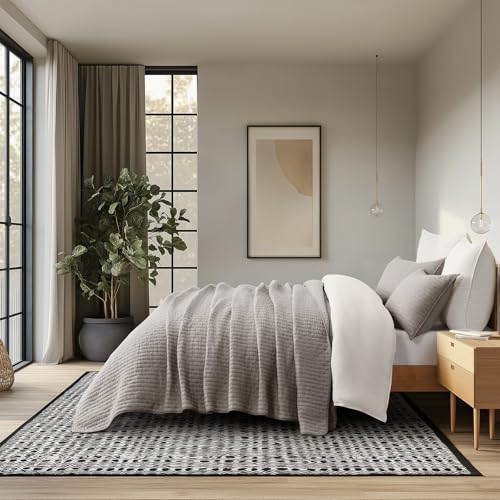 EVERGRACE 100% Cotton Cross Stitch 3-Piece Quilt Set, Queen, Taupe - color: Taupe, size: Full/Queen (92" X 96")