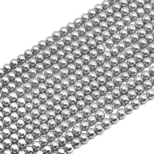 400PCs 4mm Silver Glass Pearl Beads Bulk, Round Smooth Hole Fake Pearls for Jewelry Making, DIY Bracelets, Necklaces, Bag Charms, Keychains and Craft Supplies - color: Pearl- Silver, size: 4MM