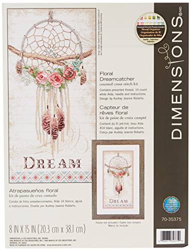 Dimensions Floral Dream Catcher Cross Stitch Kit, 14 Count White Aida Cloth, 8" x 15"