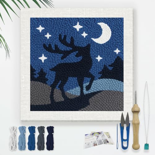 Doodlream Deer DIY Punch Needle Embroidery Kit for Adult Beginner, 9.4" Deer Punch Stitching Craft Set for Starter with Frame, Fabric Pattern, Threader, Yarn, Pinch Needle - color: Deer