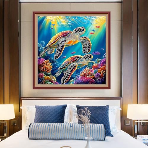 Funchey Counted Cross Stitch Kits for Adults Needlepoint Kits Unprinted Cross Stitching Embroidery Kit 11CT Cross Stitch Supplies&Turtle Underwater World 18x18 inch - color: DIYCrafts09