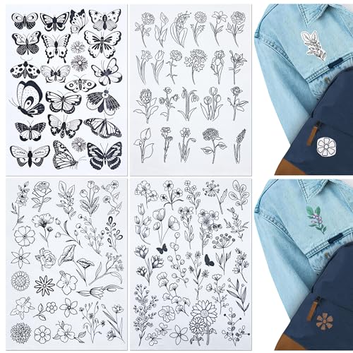 Yayatty 100 PCS Stick and Stitch Embroidery Paper Designs Water Soluble Stabilizer for Embroidery Patterns Adhesive Embroidery Transfer Paper with Pre-Printed Flower Butterfly for Hand Sewing Lover - color: Style B