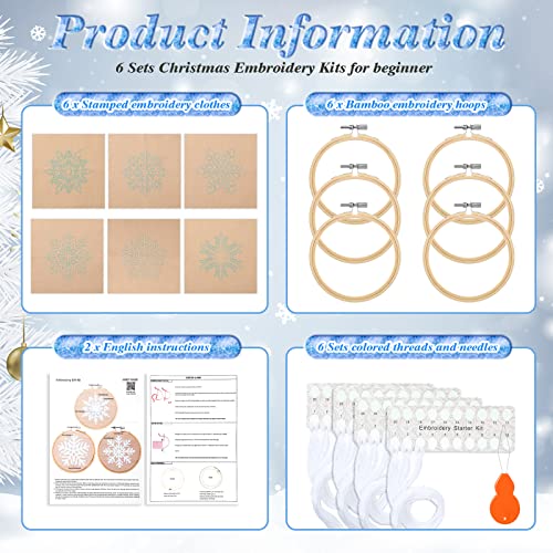 Roowest 6 Sets Christmas Embroidery Kits Snowflake Ornament DIY,Tan - color: Tan