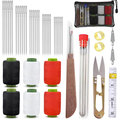 44Pcs Sewing Tool Set, Big Eye Steel Sewing Needle Kit for Hand Sewing - color: 44P