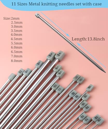 Weabetfu 55pcs Metal Knitting Needle Set,11 Size 2mm-8mm,13.8inch Length - size: 35cm