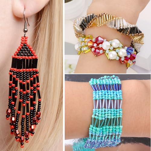 4000 Pcs Iridescent Red Glass Bugle Beads, 2 x 7 mm Embroidery Beads, Small Long Tube Seed Beads for Embroidery Craft Jewelry Making - color: Iridescent Red