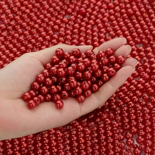 DUQGUHO Red Pearl Beads for Crafts 6mm Plastic Pearl Beads with Hole - color: Red, size: 6mm