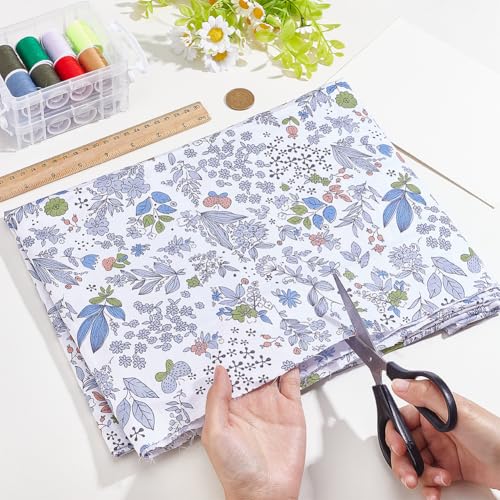 1.75 Yards White Floral Cotton Fabric Light Colored Retro Flower Leaves Patchwork Printed Squares Quilting Vintage Flowers Cloth for Sewing Making Dresses Headscarf Shawl DIY Craft Supply - size: 1600MM, style: White Flower