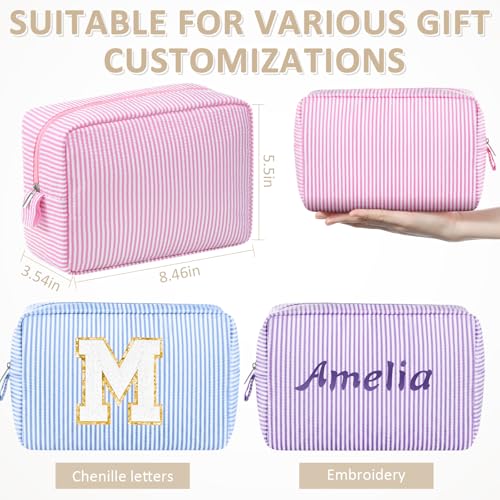 Sanwuta 3 Pcs Seersucker Makeup Bags, Pink, Light Blue, Purple - color: Pink, Light Blue, Purple