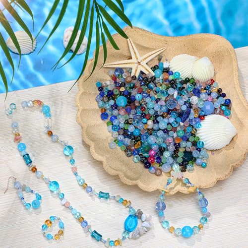 Sureio 1300 Pcs Glass Beads Bulk for Jewelry Making 0. 9 Pounds,Ocean Blue - color: Ocean Blue