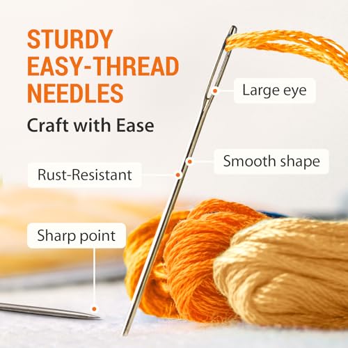 VONEEDL 55 PCS Large Eye Sharp Needles - Easy to Thread Big Eye Sewing Needles, Embroidery Needles (6 Sizes) - size: 55 Needles