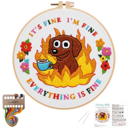 Nuberlic Cute Dog Embroidery Kits for Beginner Adults Cross Stitch Kit with Funny Animal Pattern Include Cloth Hoops Threads Needles - color: Dog