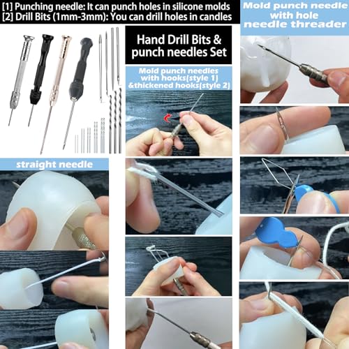 37PCS Candle Making Tools Set Adjustable Punch Needle Long Silicone Mold Needle Drill Candle Wick Hole Drill Steel Sticks to Make Holes in Candles Soap,Mold Punch Wicking Needle Tools Inserting Tool - color: 37PCS