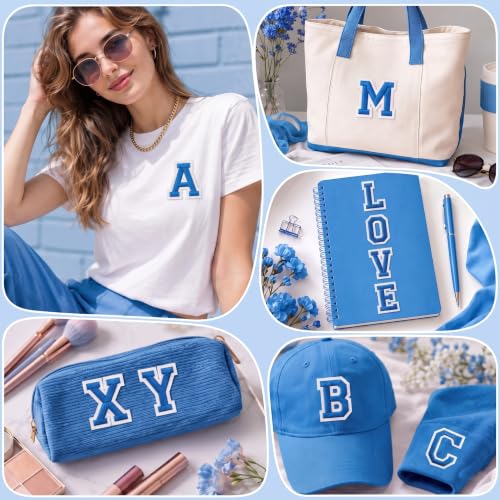 Jongdari Iron on Letters, 52 Pcs Alphabet Patches with Ironed Adhesive, Decorate Repair Patches for Shirts Jackets Hats Jeans Shoes Bags(Blue) - color: Blue, size: 52 Letters