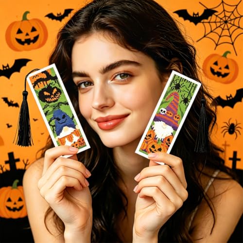 ACRNIGHEET 6PCS Cross Stitch Bookmark Kit (Halloween Dwarf Pattern) - style: Halloween Dwarf Patterns