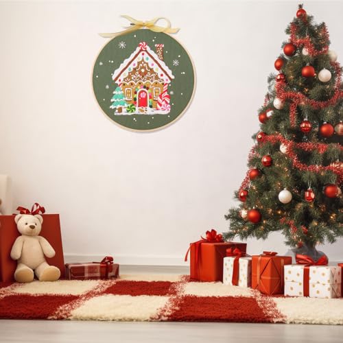 artcici Embroidery Kits Christmas House Patterns for Beginners Adults, Full Range Embroidery Starter Kits Cross Stitch Needlework Supplies (House) - color: House