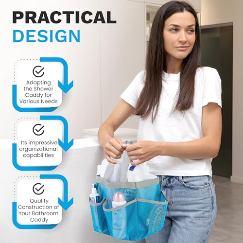 Handy Laundry Mesh Shower Caddy - 7 Pocket Portable Bathroom Organizer Tote for Travel, Gym & Dorm - Collapsible Small Shower Caddy Bag to Hold Toiletries & Essentials (Blue) - color: Portable Blue