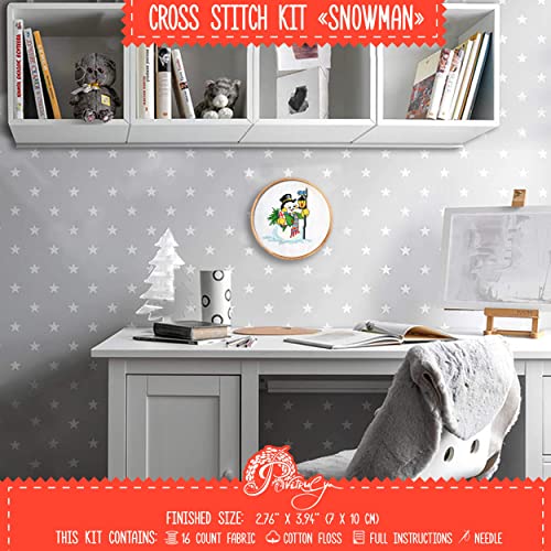 Counted Cross Stitch Kit 'Snowman' - Embroidery Set for Christmas Holidays - color: Snowman