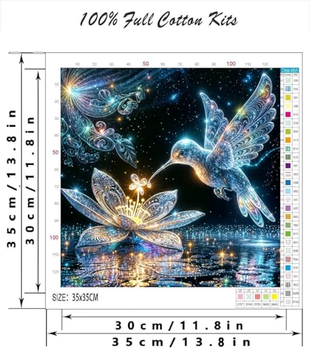 Hummingbird Stamped Cross Stitch Kits for Adults -Embroidery Kits for Beginners Adults,11 CT Patterns Dimensions Counted Cross Stitch Kits for Adults Arts Craft 14x14 inch - color: Cross stitch-32