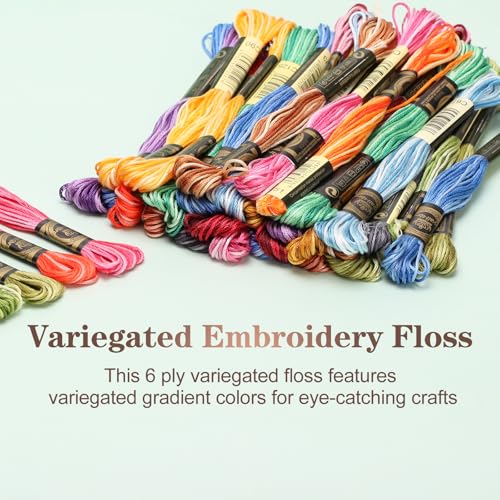12 Skeins Embroidery Floss, Colorful Embroidery Floss 6 Strands Polyester Variegated Gradient Light Cross Stitch Thread for Sewing, Gradient Light Green - color: Gradient Light Green