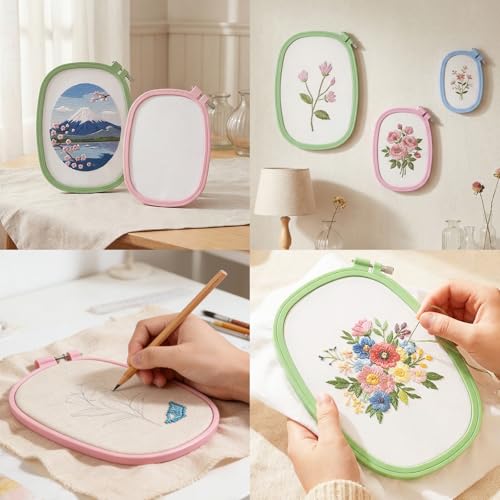 Waaqkid 6 Pack Square Embroidery Hoops Set, Reusable Rectangle Cross Stitch Ring and Frames ( Mini 3.5×5" Small 4.3×6" Large 7×10") for DIY Craft