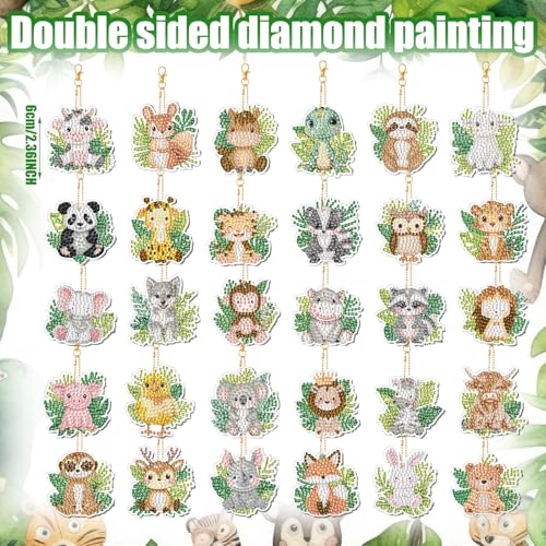 WILLBOND 30 Pcs Jungle Animals Diamond Art Keychain Ornaments - color: Jungle Animals