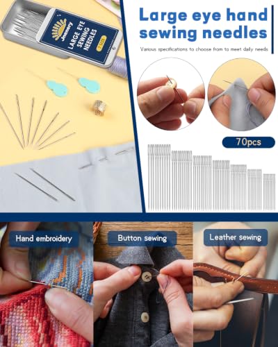 70 Pcs Hand Sewing Needles, 7 Size Large Eye Sewing Sharp Needles - size: 7 Size-70pcs