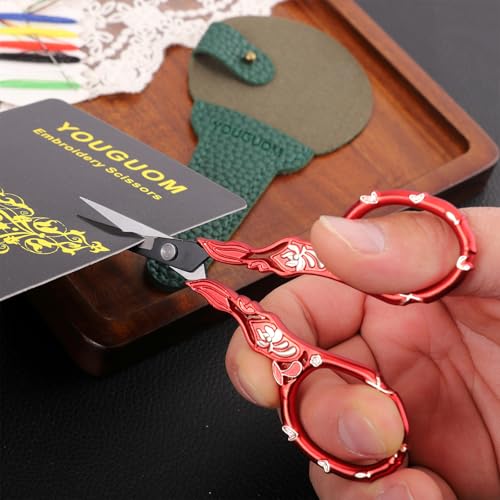 YOUGUOM Small Sewing Scissors with Cover, Needlework Shears - color: Golden Red