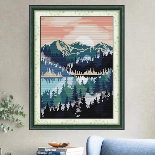 Svarog 14CT Stamped Cross Stitch Kit for Beginners - Easy & Stylish DIY Embroidery with Simple Patterns, Ideal for Women’s Relaxation | Forest Oil Painting 2 | 12.2 x 16.1 inch - color: Forest Oil Painting 2|12.2 x 16.1 inch