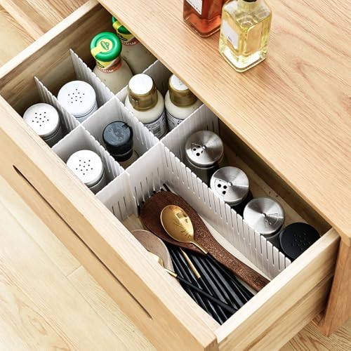 OJYUDD 12PCS DIY Plastic Grid Drawer Dividers,White Adjustable Sock Underwear Dresser Drawer Organizers Divider for Stationary Storage