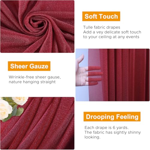 Wedding Arch Draping Fabric 2 Panels Burgundy Sheer Backdrop Drapes - color: Burgundy, size: 2 Panels